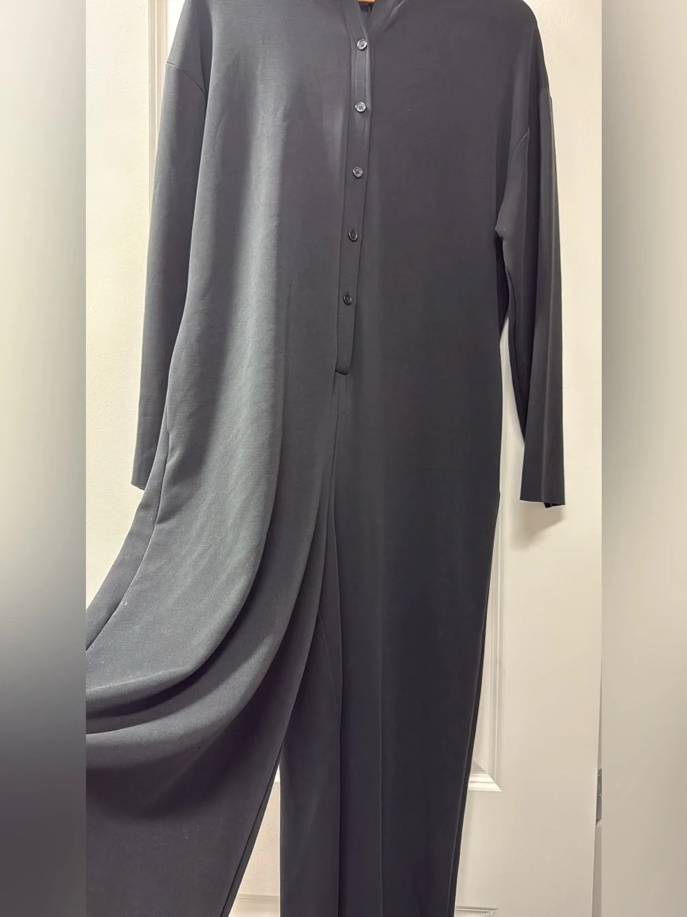 Zara Dark Gray Button-Front Long-Sleeve Jumpsuit